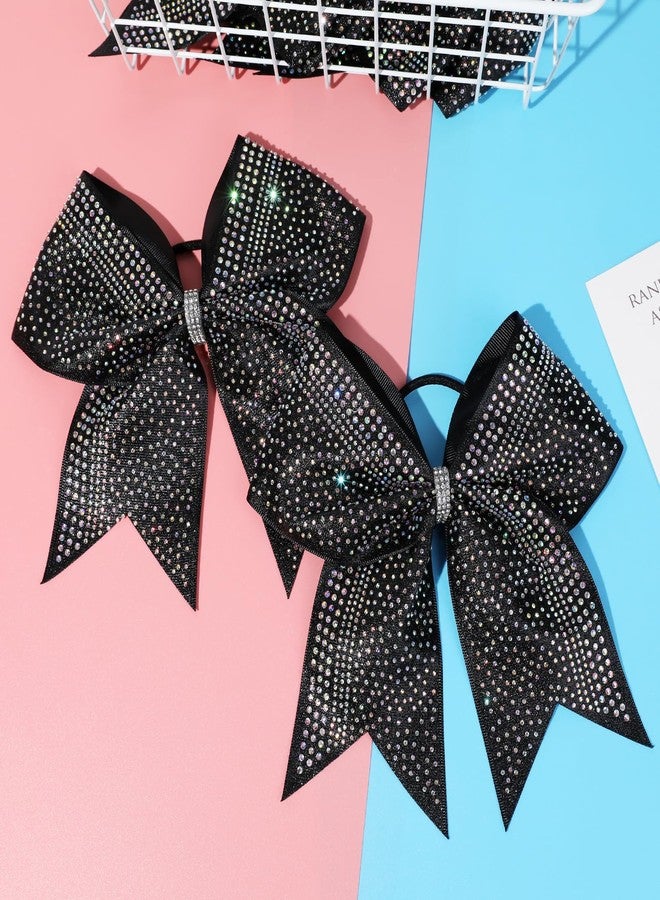 DEEKA 6PCS 8" Large Glitter Black Cheer Bows with Full Shiny Rhinestones Multicolored Shimmer Cheer Hair Bows Elastic Band Ponytail Holder for Cheerleader Girls Sports-Black - Image 3