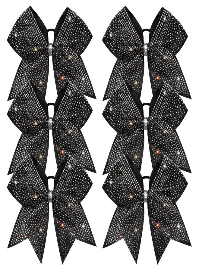 DEEKA 6PCS 8" Large Glitter Black Cheer Bows with Full Shiny Rhinestones Multicolored Shimmer Cheer Hair Bows Elastic Band Ponytail Holder for Cheerleader Girls Sports-Black - Image 1