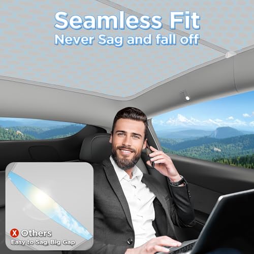 DAZANZAN 2025 Upgrade Sunshade Roof for Tesla Model Y 2025-2020 [No-Gap/No-Sagging] Roof Sun Shade Heat Insulation Sunroof Shade for Tesla Model Y Accessories 2025-2020 Gray - Image 4