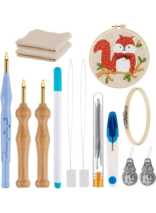 MSDADA 21Pc Punch Needle Kit Adjustable Punch Needle Tool Wooden Handle Embroidery Pen Kits Hoops Punch Needle Cloth Punch Needle Kits For Adults Beginner Diy Craft Perfect Decoration And Gifts(Blue)  - Image 1