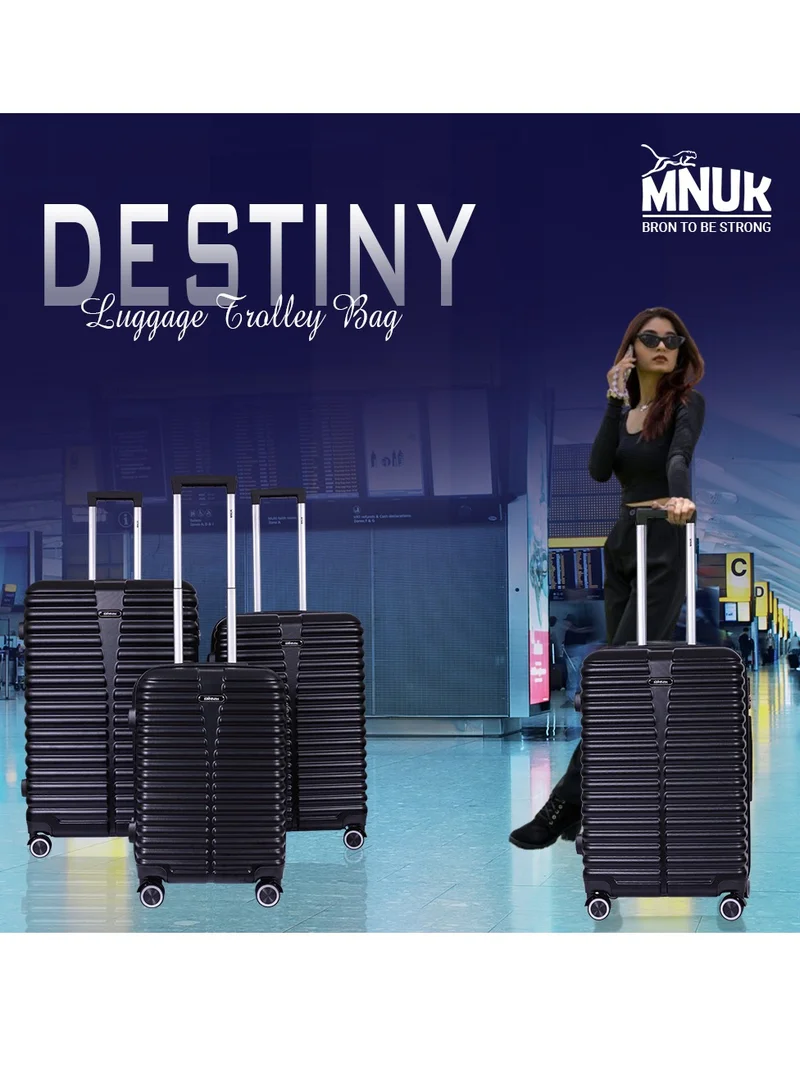 MNUK Destiny Set of 2 Luggage | Hardside Soft Handle Trolley with TSA Lock |Double 360° 8 Wheeler| Cabin-20 Inch, Large-28 Inch| Black