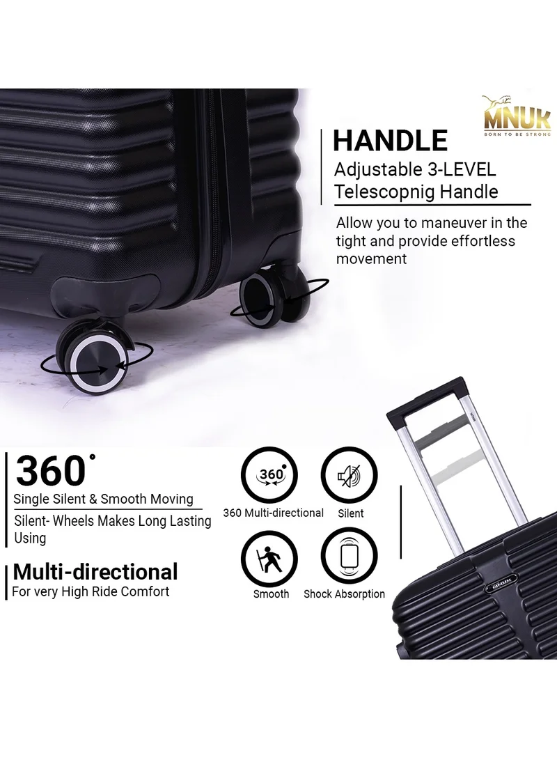 MNUK Destiny Set of 2 Luggage | Hardside Soft Handle Trolley with TSA Lock |Double 360° 8 Wheeler| Cabin-20 Inch, Large-28 Inch| Black