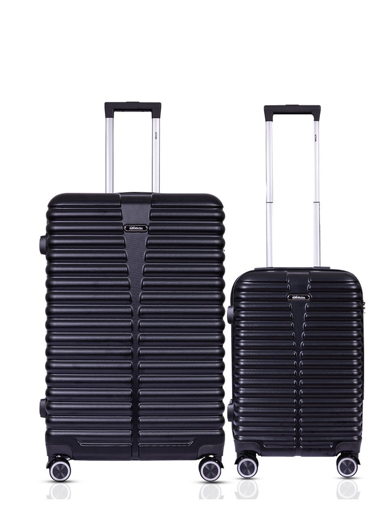 منيك مجموعة حقائب سفر دِستني قطعتين | ترولي بعجلات دوارة  درجة وقفل  ومقبض ناعم | مقاس  بوصة مقصورة و  بوصة كبيرة | أسود - Image 1