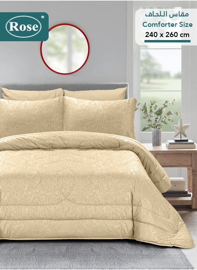 Rose ROSE Luxurious Flory Comforter, Premium Cotton Alternative Microfiber, Set of 6 pieces, Super Soft Cozy Breathable Cooling Lightweight, King size 260x240 cm, Beige  - Image 1