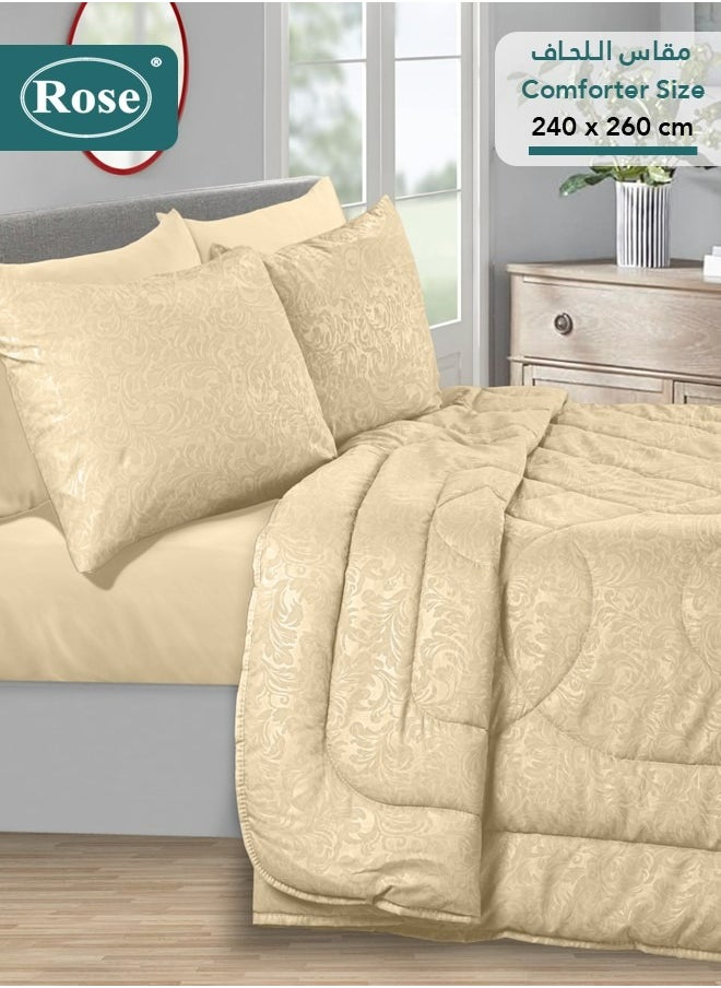 Rose ROSE Luxurious Flory Comforter, Premium Cotton Alternative Microfiber, Set of 6 pieces, Super Soft Cozy Breathable Cooling Lightweight, King size 260x240 cm, Beige  - Image 2