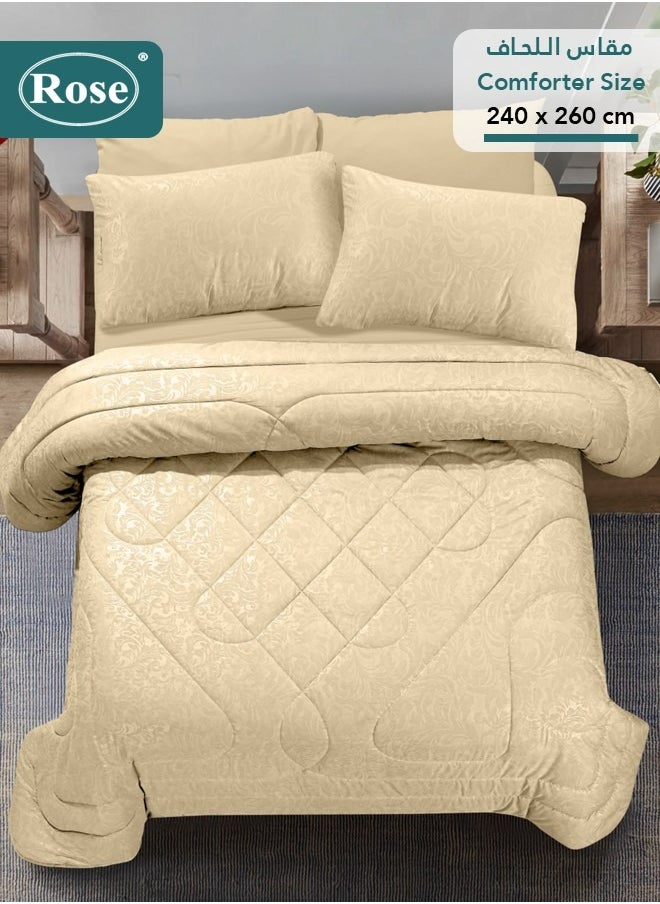 Rose ROSE Luxurious Flory Comforter, Premium Cotton Alternative Microfiber, Set of 6 pieces, Super Soft Cozy Breathable Cooling Lightweight, King size 260x240 cm, Beige  - Image 3