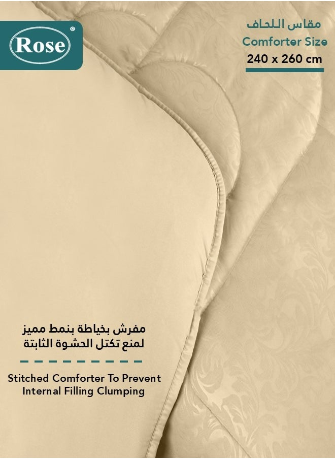 Rose ROSE Luxurious Flory Comforter, Premium Cotton Alternative Microfiber, Set of 6 pieces, Super Soft Cozy Breathable Cooling Lightweight, King size 260x240 cm, Beige  - Image 4