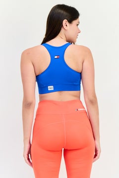 TOMMY SPORT Women Brand Logo Non Padded Sports Bra, Blue  - Image 3