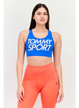 TOMMY SPORT Women Brand Logo Non Padded Sports Bra, Blue  - Image 1