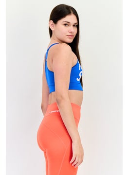 TOMMY SPORT Women Brand Logo Non Padded Sports Bra, Blue  - Image 2