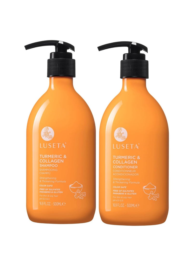 L LUSETA - Luseta Shampoo and Conditioner Set for Hair with Turmeric & Collagen, Hair Thickening Volumizing Shampoo for Thin or Oil Hair, Sulfate and Parabens Free 2x16.9Oz - Image 1