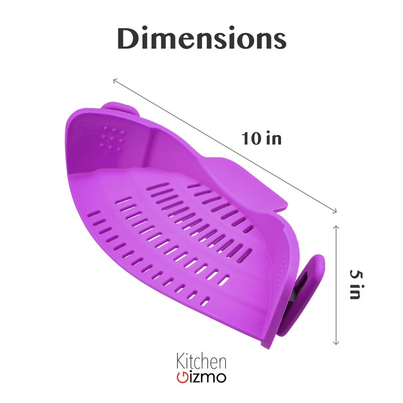 Kitchen Gizmo Snap N Strain Pot and Pasta Strainer - Strainers and Colanders - Adjustable Silicone Clip On Strainer for Pots, Pans, and Bowls - Kitchen Colander - Purple - Image 3