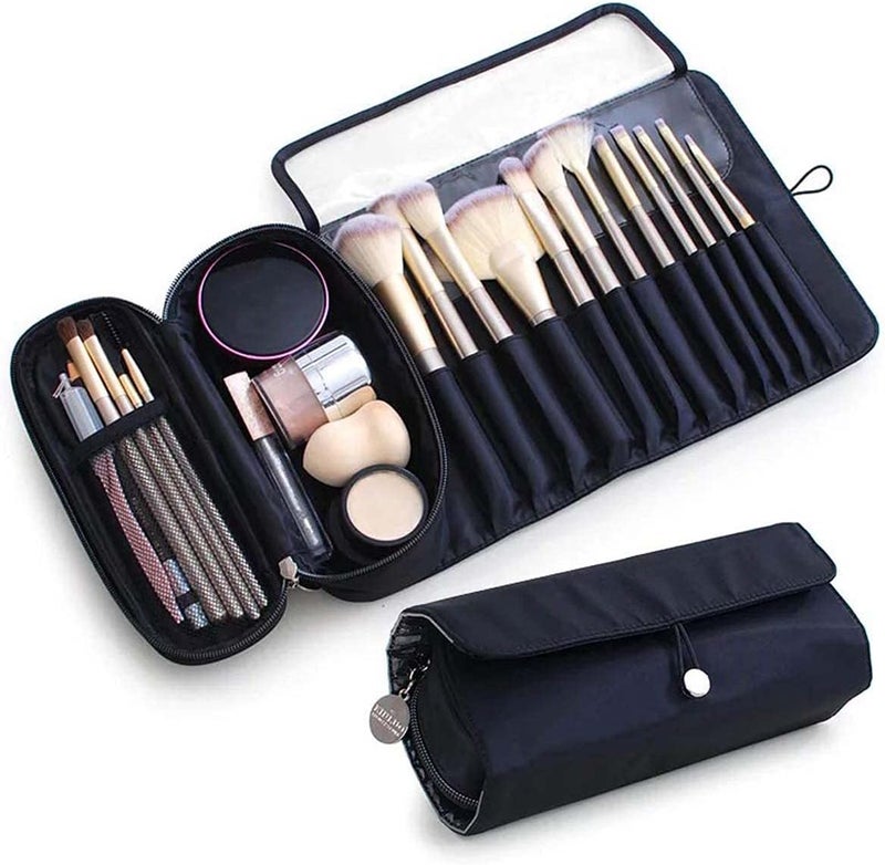 KASTWAVE Makeup Brush Holders, Portable Makeup Brush Artist Pencil Pen Case Organizer Makeup Brush Bag for Travel Can Hold 20+ Brushes Cosmetic Bag Roll Up Case Pouch Holder for Woman (Only Bag) - Image 1