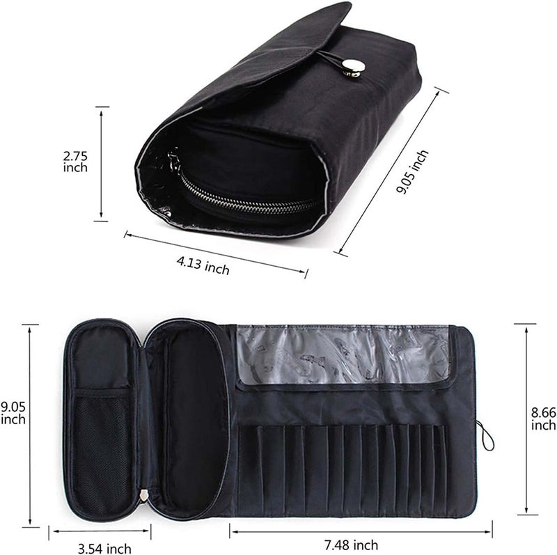 KASTWAVE Makeup Brush Holders, Portable Makeup Brush Artist Pencil Pen Case Organizer Makeup Brush Bag for Travel Can Hold 20+ Brushes Cosmetic Bag Roll Up Case Pouch Holder for Woman (Only Bag) - Image 3