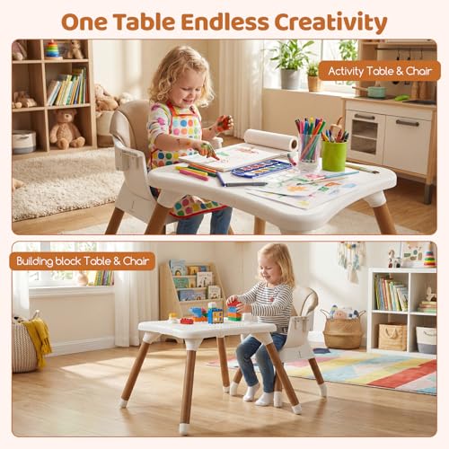 INFANS Baby High Chair, 9 in 1 Convertible Highchair for Babies and Toddlers, Building Block Table Dining Booster Seat Activity Desk Kids Stool with Adjustable Removable Tray (Beige) - Image 4