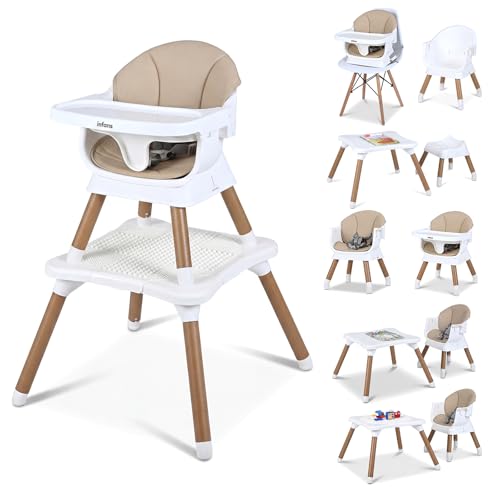 INFANS Baby High Chair, 9 in 1 Convertible Highchair for Babies and Toddlers, Building Block Table Dining Booster Seat Activity Desk Kids Stool with Adjustable Removable Tray (Beige) - Image 1