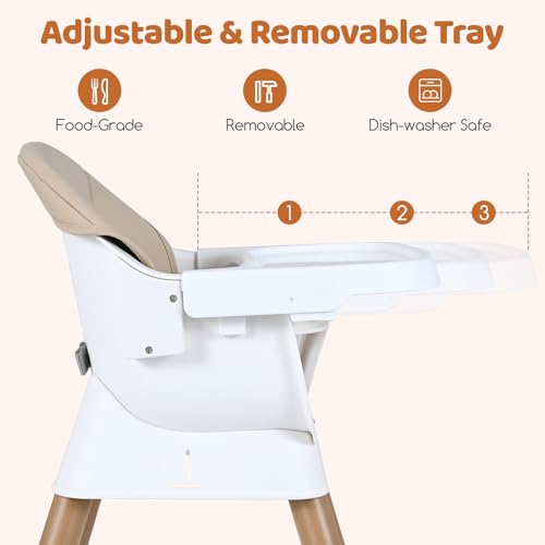 INFANS Baby High Chair, 9 in 1 Convertible Highchair for Babies and Toddlers, Building Block Table Dining Booster Seat Activity Desk Kids Stool with Adjustable Removable Tray (Beige) - Image 5