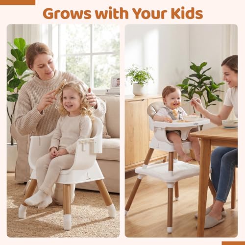INFANS Baby High Chair, 9 in 1 Convertible Highchair for Babies and Toddlers, Building Block Table Dining Booster Seat Activity Desk Kids Stool with Adjustable Removable Tray (Beige) - Image 2