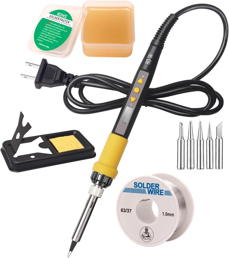 LDK 80W Soldering Iron Kit, 110V Digital Soldering Iron with 5 Solder Tips, Solder Wire, Adjustable Temperature Solder Welding Tools, Fast Heating, Electrical Repair - Image 1