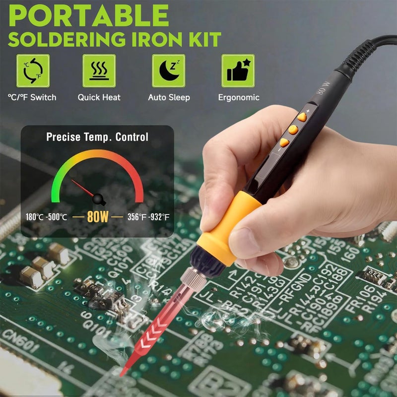 LDK 80W Soldering Iron Kit, 110V Digital Soldering Iron with 5 Solder Tips, Solder Wire, Adjustable Temperature Solder Welding Tools, Fast Heating, Electrical Repair - Image 3