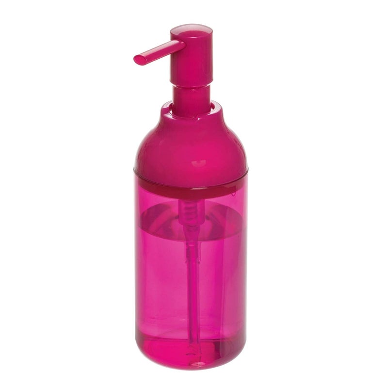 InterDesign Plastic Liquid Soap Dispenser for Bathroom or Kitchen, Refillable Bottle with Rustproof Plastic Pump for Essential Oil, Lotion, Dish Soap, Holds 355 ml, Size - (7 x 7 x 21) CM, Magenta - Image 1