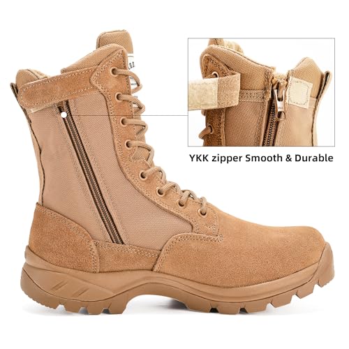 IODSON Men's Military Tactical Work Boots with Side Zipper, Puncture Resistant, Desert Combat, Army Jungle, 8 Inch Lightweight Hiking Boots Coyote US 8 - Image 3