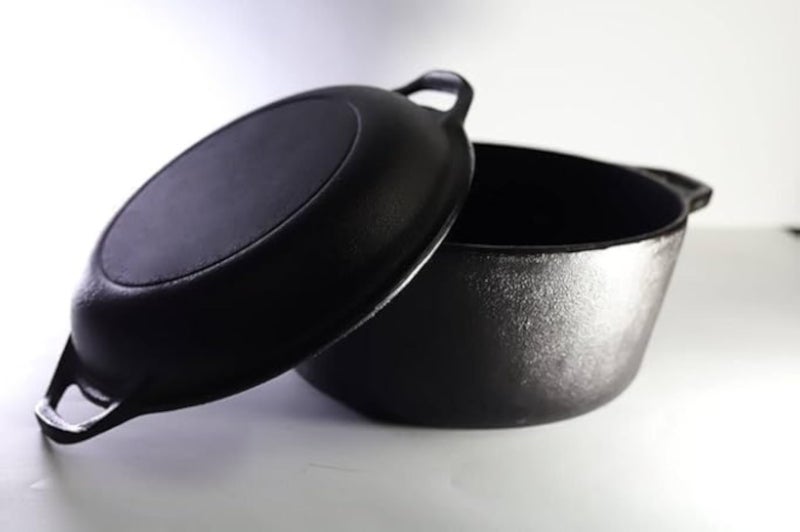 Cast Iron Dutch Oven 25 cm with Lid – Heavy Duty Casserole Pot for Cooking Pre-Seasoned Cookware with Handles