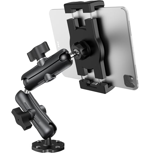 Keuvirya Aluminum Heavy Duty Tablet Mount Car Holder Dashboard for Truck/Vehicle/Desk/Wall, 360° Adjustable Dual Arm iPad Stand Holder Mount for 4.7"-12.9" iPad Pro/Air/Mini/Samsung Galaxy Tab - Image 1