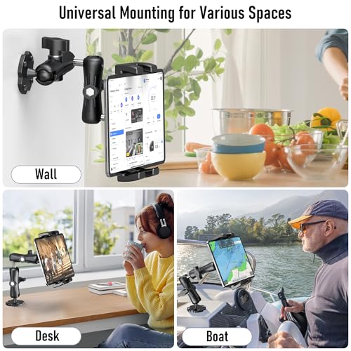 Keuvirya Aluminum Heavy Duty Tablet Mount Car Holder Dashboard for Truck/Vehicle/Desk/Wall, 360° Adjustable Dual Arm iPad Stand Holder Mount for 4.7"-12.9" iPad Pro/Air/Mini/Samsung Galaxy Tab - Image 3