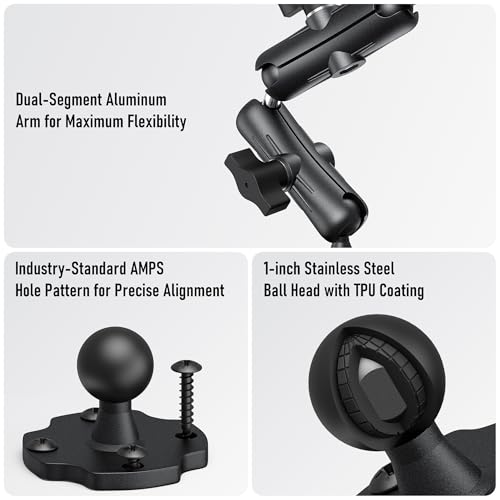 Keuvirya Aluminum Heavy Duty Tablet Mount Car Holder Dashboard for Truck/Vehicle/Desk/Wall, 360° Adjustable Dual Arm iPad Stand Holder Mount for 4.7"-12.9" iPad Pro/Air/Mini/Samsung Galaxy Tab - Image 4