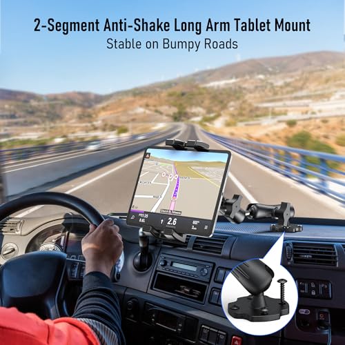 Keuvirya Aluminum Heavy Duty Tablet Mount Car Holder Dashboard for Truck/Vehicle/Desk/Wall, 360° Adjustable Dual Arm iPad Stand Holder Mount for 4.7"-12.9" iPad Pro/Air/Mini/Samsung Galaxy Tab - Image 2
