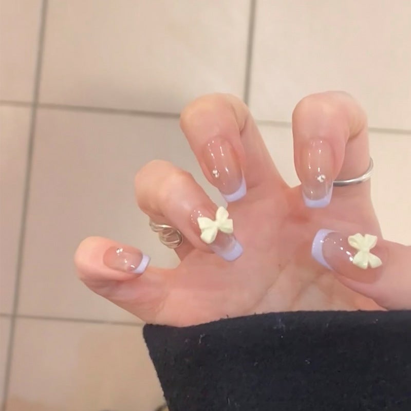 Loquat Ballet Nail Tips Removable Press-On Manicure BY1381 purple bow tie
