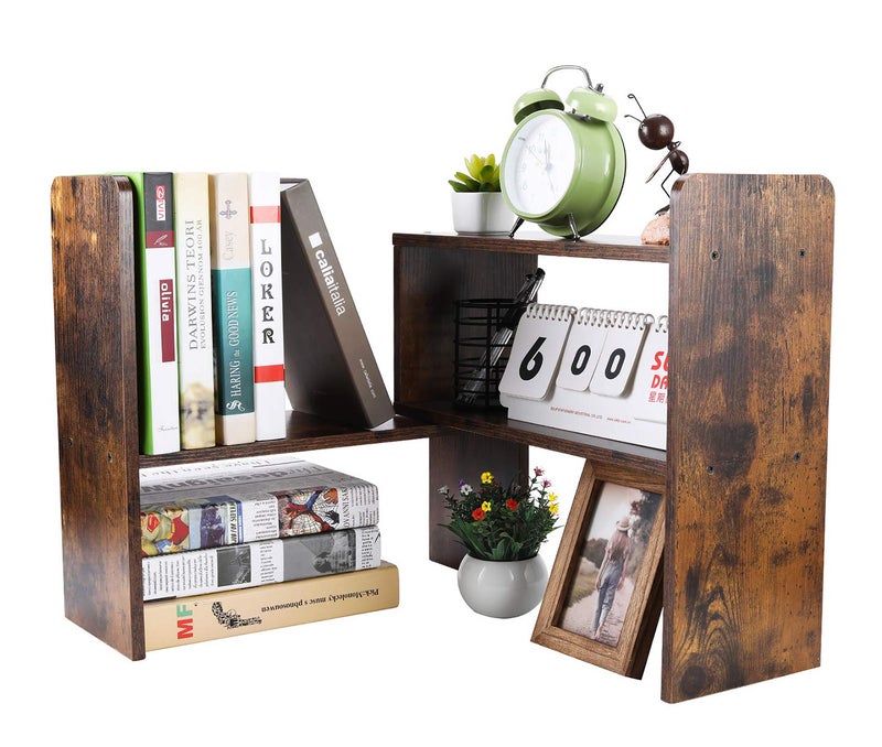 PAG Desk Organizer Desktop Shelf Adjustable Countertop Bookshelf Small Table Shelves Book Organizer Office Organization for Desk, Antique Brown - Image 1