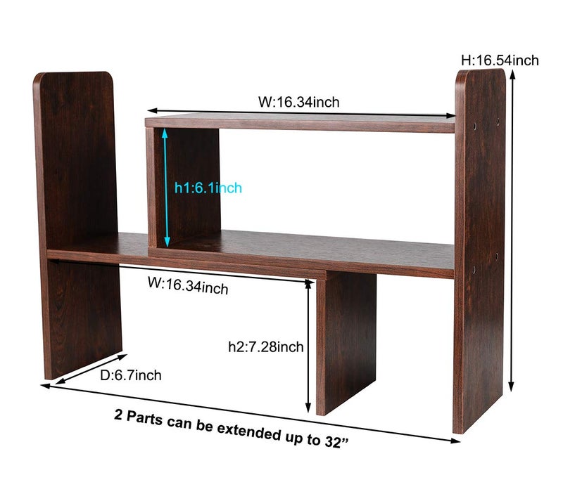 PAG Desk Organizer Desktop Shelf Adjustable Countertop Bookshelf Small Table Shelves Book Organizer Office Organization for Desk, Antique Brown - Image 3