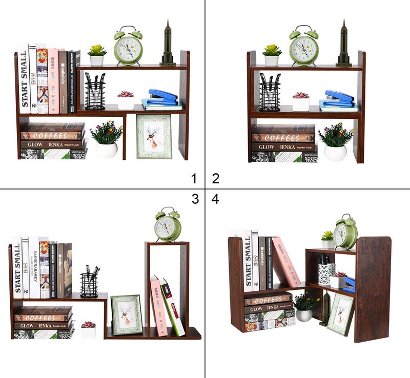 PAG Desk Organizer Desktop Shelf Adjustable Countertop Bookshelf Small Table Shelves Book Organizer Office Organization for Desk, Antique Brown - Image 2