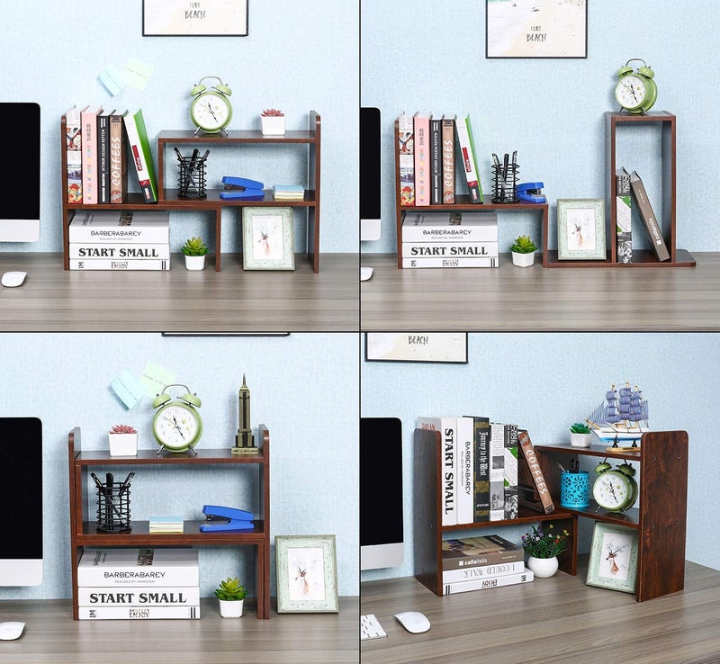 PAG Desk Organizer Desktop Shelf Adjustable Countertop Bookshelf Small Table Shelves Book Organizer Office Organization for Desk, Antique Brown - Image 5