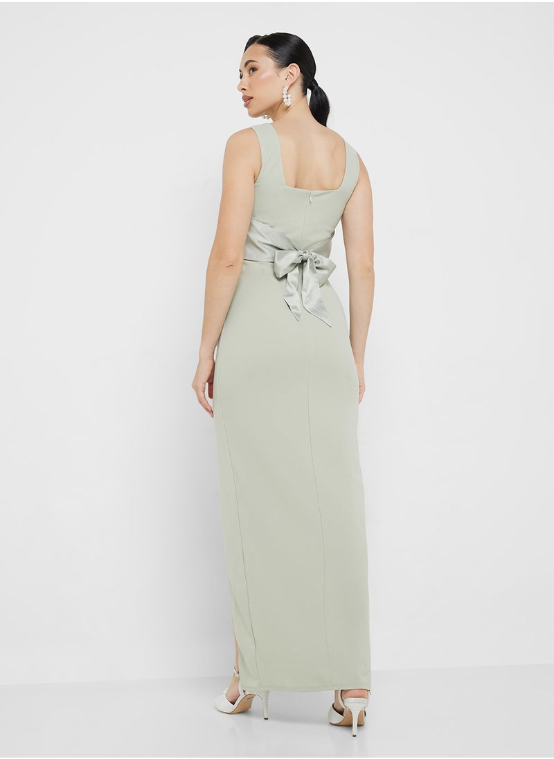 Little Mistress Waterlily Satin Bow Maxi Dress  - Image 2