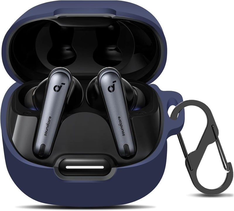 LINJIE Compatible with Anker Soundcore Liberty 4 NC Case Cover, Soft Silicone Shockproof Protective Case Skin for Soundcore Liberty 4 NC Wireless Earbuds (Midnight Blue) - Image 1