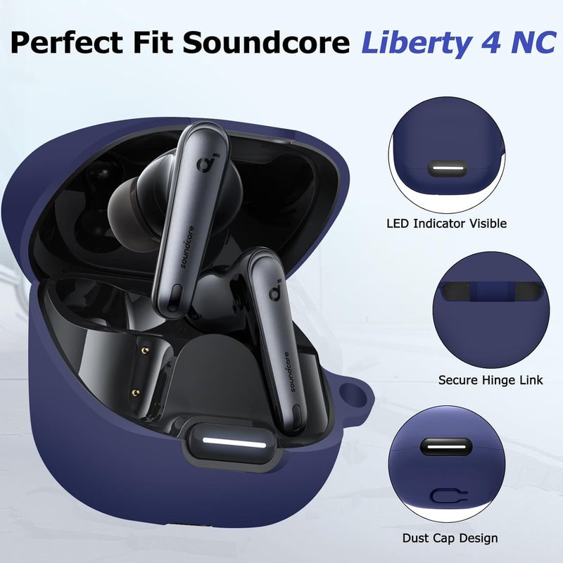 LINJIE Compatible with Anker Soundcore Liberty 4 NC Case Cover, Soft Silicone Shockproof Protective Case Skin for Soundcore Liberty 4 NC Wireless Earbuds (Midnight Blue) - Image 2
