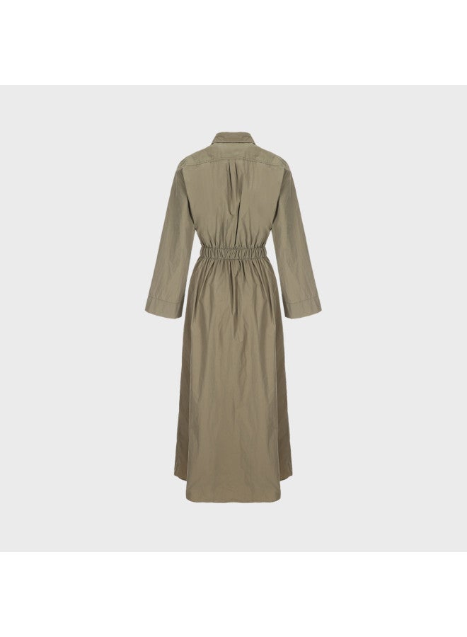 Zara Minimalist Casual Solid Color Shirt Dress With Waist Tie, Slim-fit, Lapel Collar Long Dress - Image 3