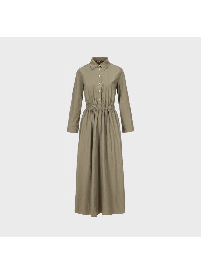 Zara Minimalist Casual Solid Color Shirt Dress With Waist Tie, Slim-fit, Lapel Collar Long Dress - Image 2