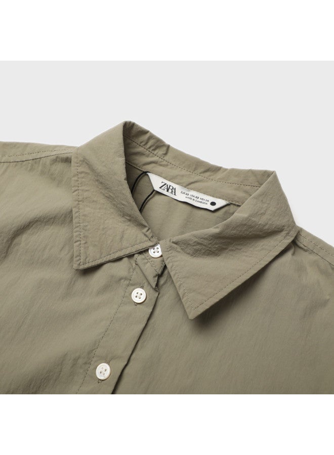Zara Minimalist Casual Solid Color Shirt Dress With Waist Tie, Slim-fit, Lapel Collar Long Dress - Image 4