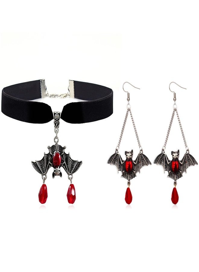 Frodete Halloween Bat Necklace Earrings Set for Women Black Choker Necklace Halloween Costumes Accessories Gothic Spider Earrings Halloween Party Costume Jewelry Set - Image 1