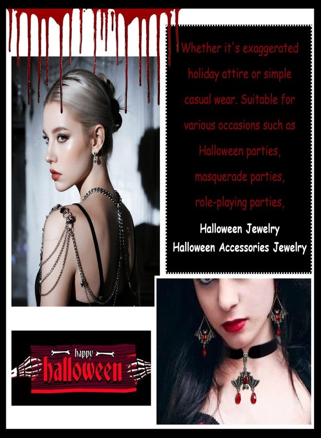 Frodete Halloween Bat Necklace Earrings Set for Women Black Choker Necklace Halloween Costumes Accessories Gothic Spider Earrings Halloween Party Costume Jewelry Set - Image 4