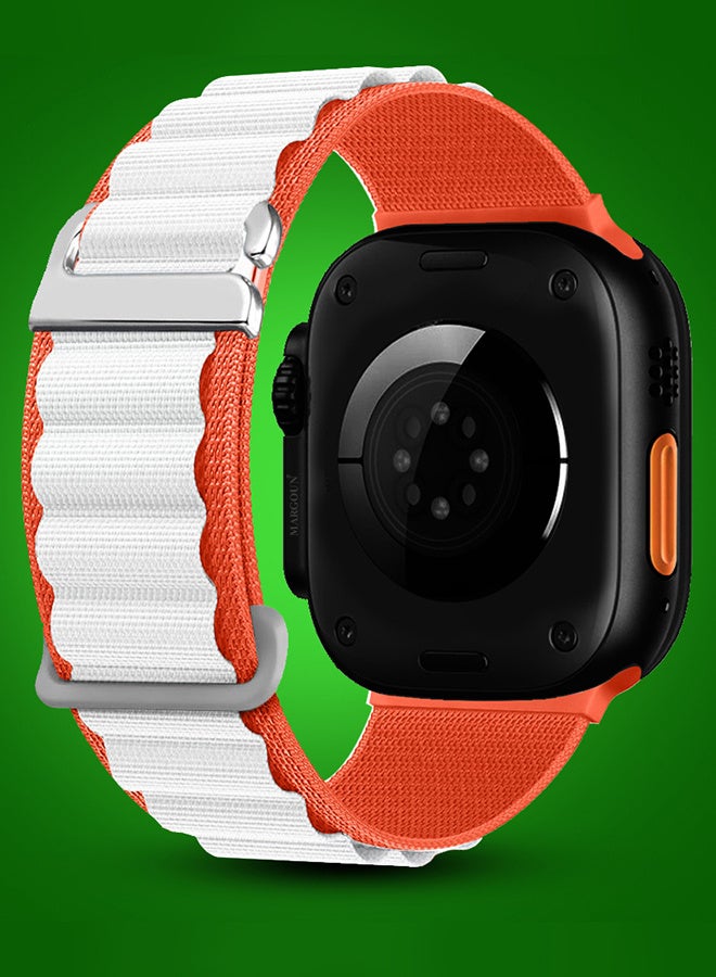 Replacement Band for Apple Watch Band 49mm 46mm 45mm 44mm - Alpine Loop Band for Women Men - Adjustable With Metal G-Hook Strap For iWatch Ultra Series SE 8/7/6/5/4/3/2/1 - White Orange - Image 3