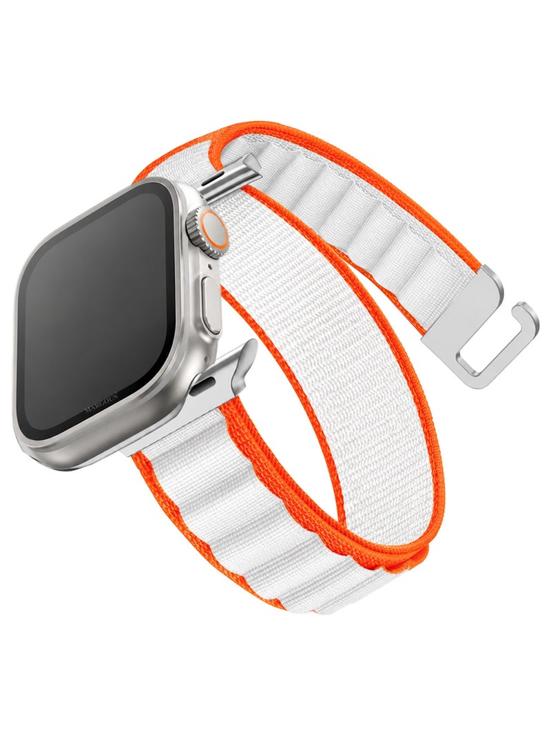 حزام بديل لساعات آبل 49mm 46mm 45mm 44mm - حزام ألباين للنساء والرجال - قابل للتعديل مع حزام معدني G-Hook لساعات iWatch Ultra Series SE 8/7/6/5/4/3/2/1 - أبيض برتقالي - Image 2