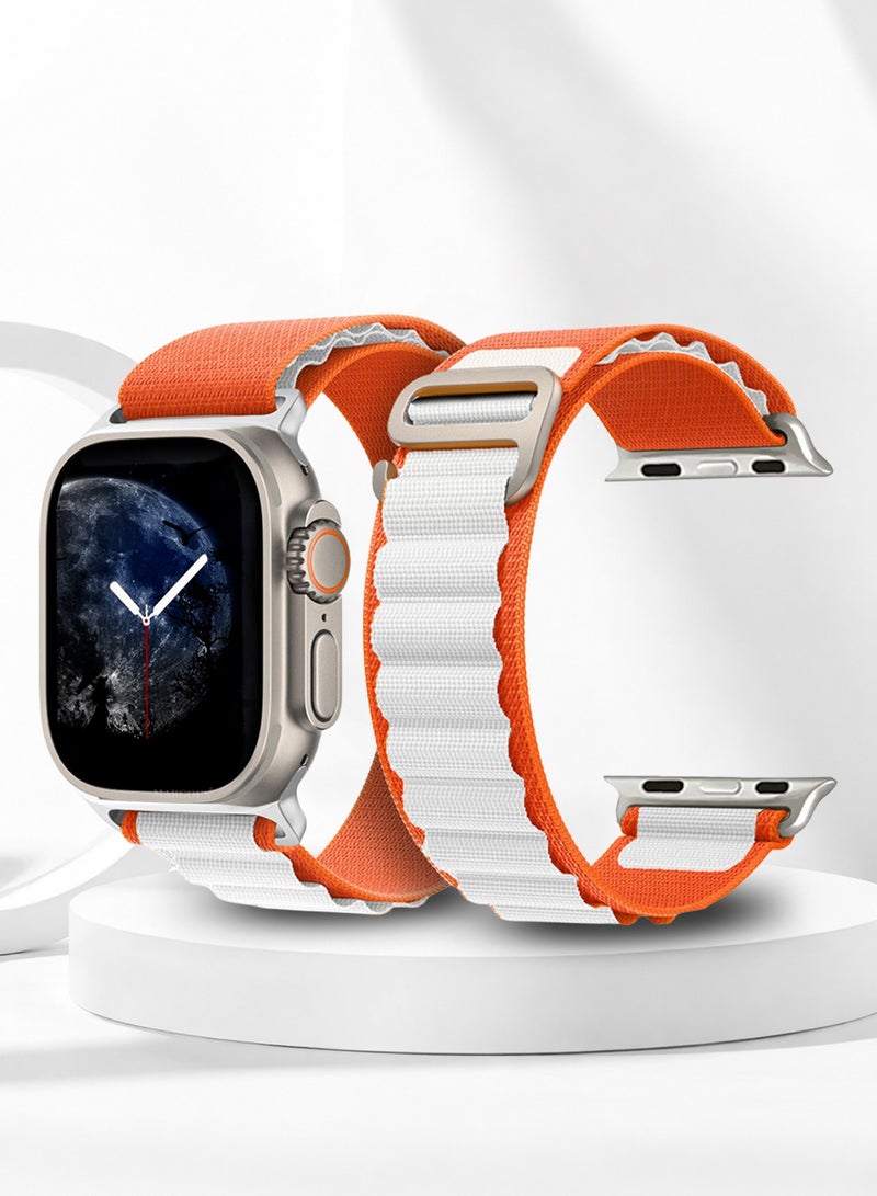 حزام بديل لساعات آبل 49mm 46mm 45mm 44mm - حزام ألباين للنساء والرجال - قابل للتعديل مع حزام معدني G-Hook لساعات iWatch Ultra Series SE 8/7/6/5/4/3/2/1 - أبيض برتقالي - Image 1
