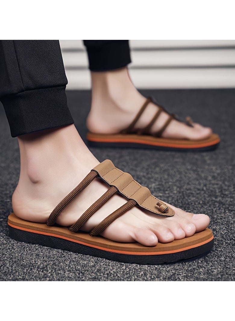 AROAQ Men's Stylish Slide Sandals with Elastic Toe Strap Comfortable EVA/PVC Sole, Open-Back Casual Footwear for Indoor & Outdoor Use Spring/Summer/Autumn Strappy Sandals - Image 5