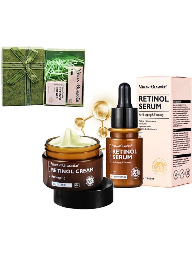 Vibrant Glamour Retinol Facial Nutrition Set, Retinol Anti-Aging Cream 30g, Retinol Facial Essence 30ml, Anti-aging Repair (2-piece set)  - Image 1