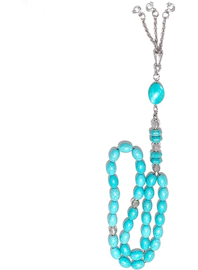 A Rosary of 33 Turquoise Stones, Metal Closure with Durable Jute Thread, Comes with Gift Jute Pouch – Perfect for Daily Use and Gifting (Big Oval, Large) - Image 2